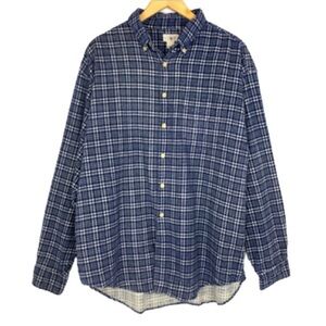 Vintage J Crew Men’s Plaid Flannel Button Down Shirt Blue White Casual Mens XL